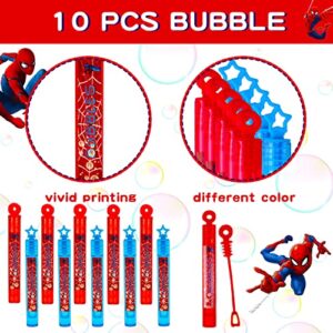 Spider Birthday Party Favors for Kids - 120 Pcs Bubble Wands, Finger Lights, Tumblers, Keychains, Goodie Bags, Wristbands, Stickers, Button Badges Christmas Hero Supplies for Boys Girls Gifts