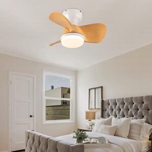 EKIZNSN 22'' Modern Small Low Profile Flush Mount Ceiling Fan with Lights Remote Control, 6 Speed DC Motor and 3 Blade Ceiling Fans, White