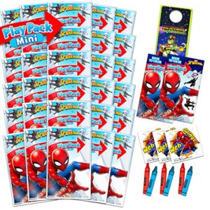 marvel shop spiderman activity set bulk spiderman party favor bundle - 30 packs with spiderman coloring books, spiderman stickers, door hanger, and more (spiderman classroom set)