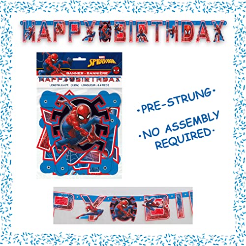 Spiderman Birthday Decorations | Spiderman Party Supplies | Serves 16 Guests | Marvel Superhero Spidey and His Amazing Friends | Table Cover, Spider Man Banner, Plates, Napkins, Masks and Button | For Boys and Girls