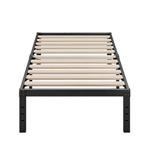 auroral twin xl bed frame 18 inches tall, 3 inches wide wood slats 2500 pounds support for foam mattress no sag, no slip, no box spring needed/underneath storage/noise free/easy assembly-black
