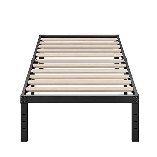 Auroral Twin XL Bed Frame 18 Inches Tall, 3 Inches Wide Wood Slats 2500 Pounds Support for Foam Mattress No Sag, No Slip, No Box Spring Needed/Underneath Storage/Noise Free/Easy Assembly-Black