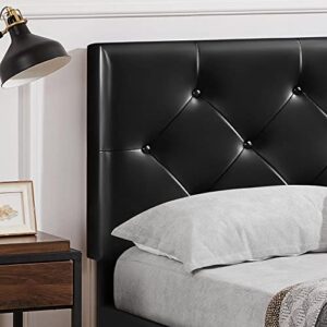 Yaheetech Queen Size Upholstered Bed Frame with 4 Drawers and Adjustable Headboard, Faux Leather Platform Bed with Mattress Foundation Strong Wooden Slats Support, No Box Spring Needed, Black