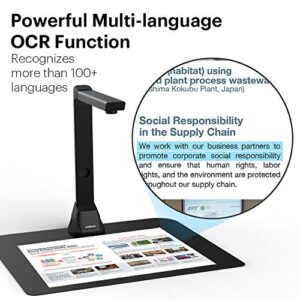 VIISAN VK16 Book & Document Scanner, 16MP HD Camera, Capture Size A3, Auto-Flatten & Multi-Language OCR Technology, Foldable & Portable, Compatible with Windows & macOS