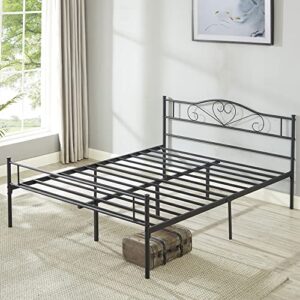 VECELO Metal Platform Bed Frame with Headboard & Footboard, Steel Slats Mattress Foundation, No Box Spring Needed, Queen, Matte Black