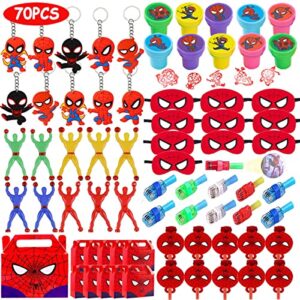 andzerolief spider birthday party favors supplies- (70 pcs) keychains, stamps, blower whistles, masks, goodie bags, sticker wall climbers for classroom rewards carnival christmas prizes gifts for kids boys girls - serve 10 guests