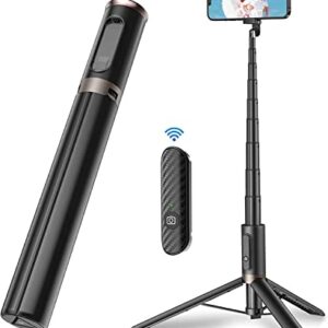 TONEOF 60" Cell Phone Selfie Stick Tripod,Smartphone Tripod Stand All-in-1 with Integrated Wireless Remote,Portable,Lightweight,Tall Extendable Phone Tripod for 4''-7'' iPhone and Android Phones