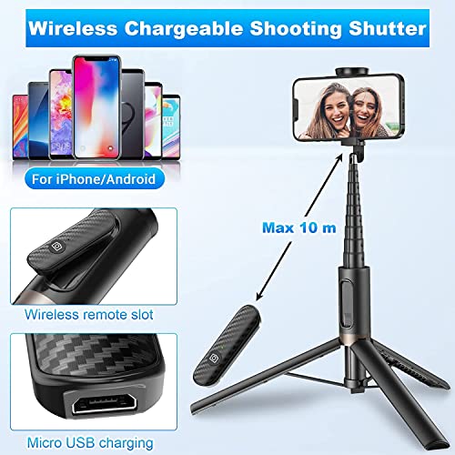 TONEOF 60" Cell Phone Selfie Stick Tripod,Smartphone Tripod Stand All-in-1 with Integrated Wireless Remote,Portable,Lightweight,Tall Extendable Phone Tripod for 4''-7'' iPhone and Android Phones