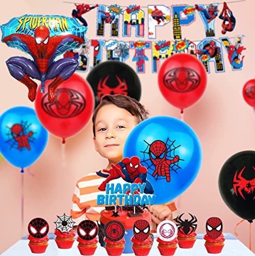 YesMae Spiderman Birthday Party Supplies, Birthday Party Decorations Includes Tablecloth, Masks, Cake Toppers, Banner, Balloons,