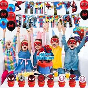 YesMae Spiderman Birthday Party Supplies, Birthday Party Decorations Includes Tablecloth, Masks, Cake Toppers, Banner, Balloons,