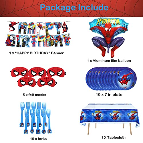 YesMae Spiderman Birthday Party Supplies, Birthday Party Decorations Includes Tablecloth, Masks, Cake Toppers, Banner, Balloons,