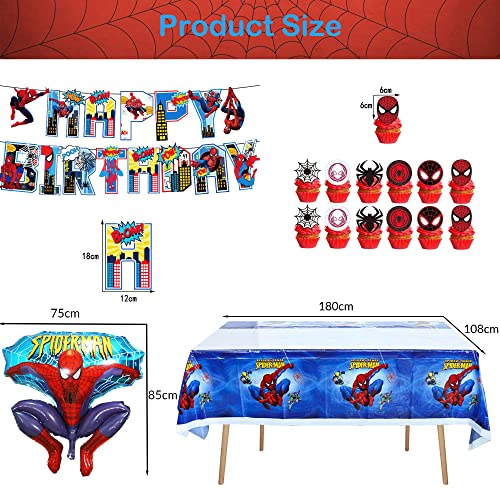 YesMae Spiderman Birthday Party Supplies, Birthday Party Decorations Includes Tablecloth, Masks, Cake Toppers, Banner, Balloons,