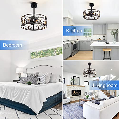 Breezary 20'' Caged Ceiling Fan with Lights Remote Control, 5 Reversible Blades Modern Chandelier Crystal Lighting Ceiling Fans for Bedroom Office