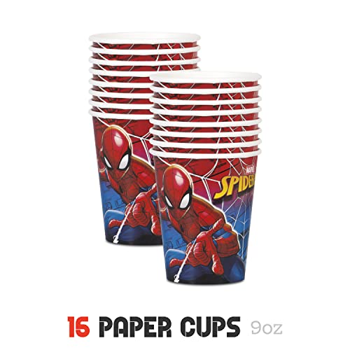 Spiderman Party Supplies | Spiderman Birthday Party Supplies | Spiderman Plates, Birthday Napkins, Paper Cups, Spiderman Tablecloth, Spiderman Birthday Banner | Marvel Superhero Birthday Party Supplies Serves 16