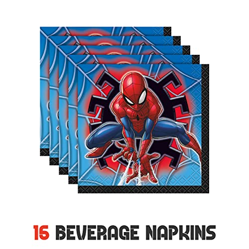 Spiderman Party Supplies | Spiderman Birthday Party Supplies | Spiderman Plates, Birthday Napkins, Paper Cups, Spiderman Tablecloth, Spiderman Birthday Banner | Marvel Superhero Birthday Party Supplies Serves 16