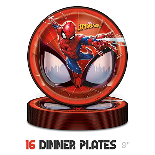 Spiderman Party Supplies | Spiderman Birthday Party Supplies | Spiderman Plates, Birthday Napkins, Paper Cups, Spiderman Tablecloth, Spiderman Birthday Banner | Marvel Superhero Birthday Party Supplies Serves 16