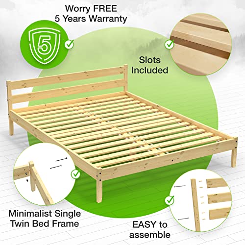 JERRY JOHANSSON Queen Size Bed Natural Solid Wood Platform Bed Frame — Foundation Bedframe with Headboard | Easy Assembly Wooden Slats | No Box Spring Needed | Rustic Pine 60 x 80 — Boston Collection