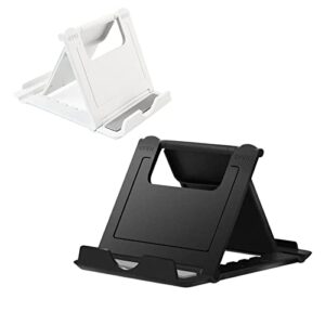 kemoxan 2 pack portable cell phone stand holder for desk, foldable pocket-sized mount, universal adjustable desktop mobile phone kickstand compatible with iphone ipads kindle android black & white