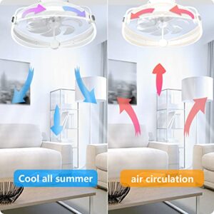 YeetFerret Flush Mount Ceiling Fan with Lights 20 Inch Bladeless Low Profile Ceiling Fan with Bluetooth Speaker Remote APP Control 3 Colors 6 Speeds Reversible (White)