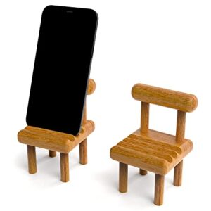 belinkon cute mini chair phone holder, fully assembled wooden desktop stand, compatible with smartphone, kindle, pad, switch, tablet, e-readers, all phones - 1 pack