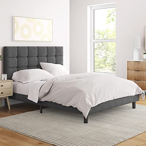 Yaheetech Upholstered Bed Frame, Platform Bed Frame with Adjustable Headboard, Mattress Foundation, Strong Wooden Slats Support, No Box Spring Needed, Dark Grey, Full