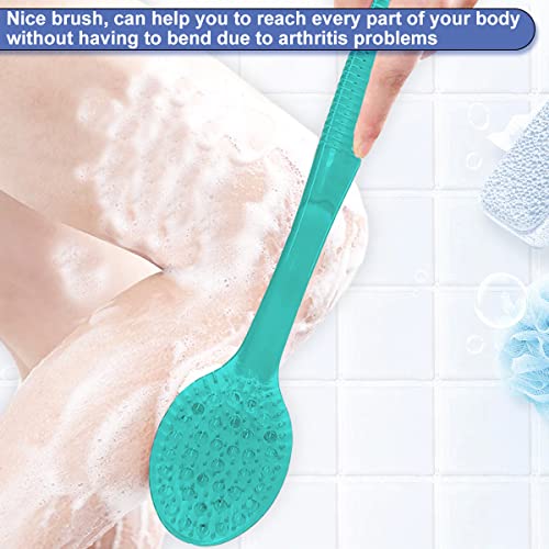 AMERWASH PLUS Back Brush for Shower, 14-inch Long Handle Medium Stiff Bristles Bath Scrubber for Men Women Body Exfoliating and Brushing - 2 Packs Blue