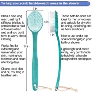AMERWASH PLUS Back Brush for Shower, 14-inch Long Handle Medium Stiff Bristles Bath Scrubber for Men Women Body Exfoliating and Brushing - 2 Packs Blue