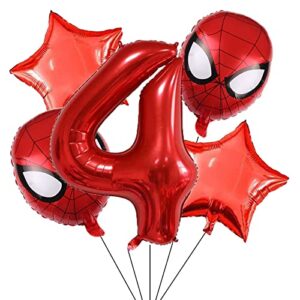 superhero spiderman 4th birthday decorations red number 4 balloons 32 inch | the spiderman birthday balloons for kids birthday baby shower decorations (spiderman 4th birthday)