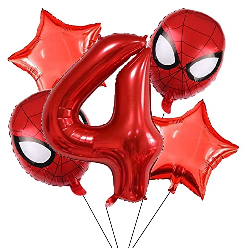 Superhero Spiderman 4th Birthday Decorations Red Number 4 Balloons 32 Inch | The Spiderman Birthday Balloons for Kids Birthday Baby Shower Decorations (Spiderman 4th Birthday)