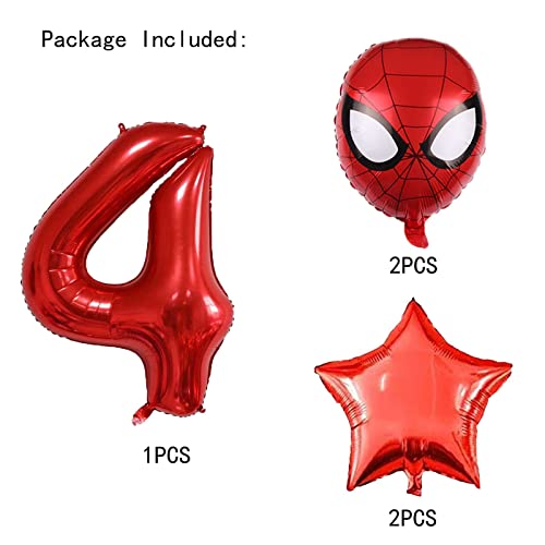 Superhero Spiderman 4th Birthday Decorations Red Number 4 Balloons 32 Inch | The Spiderman Birthday Balloons for Kids Birthday Baby Shower Decorations (Spiderman 4th Birthday)