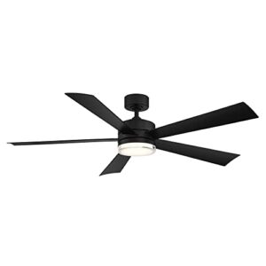 wynd smart indoor and outdoor 5-blade ceiling fan 60in matte black with 3000k led light kit and remote control works with alexa, google assistant, samsung things, and ios or android app