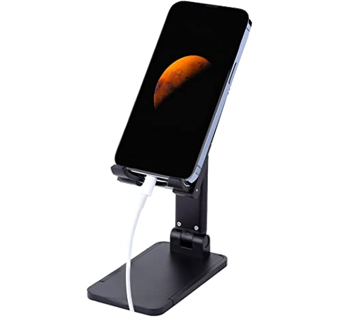 Adjustable Cell Phone Stand, Angle Height Adjustable, Foldable Desk Cell Phone Stand Holder, Phone Dock Cradle Compatible with All Mobile Phones, iPhone, Switch, iPad, Tablet (Black)