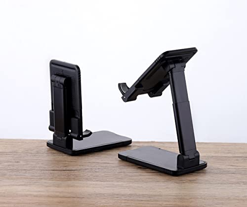 Adjustable Cell Phone Stand, Angle Height Adjustable, Foldable Desk Cell Phone Stand Holder, Phone Dock Cradle Compatible with All Mobile Phones, iPhone, Switch, iPad, Tablet (Black)