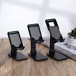 Adjustable Cell Phone Stand, Angle Height Adjustable, Foldable Desk Cell Phone Stand Holder, Phone Dock Cradle Compatible with All Mobile Phones, iPhone, Switch, iPad, Tablet (Black)