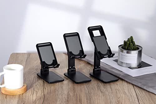 Adjustable Cell Phone Stand, Angle Height Adjustable, Foldable Desk Cell Phone Stand Holder, Phone Dock Cradle Compatible with All Mobile Phones, iPhone, Switch, iPad, Tablet (Black)