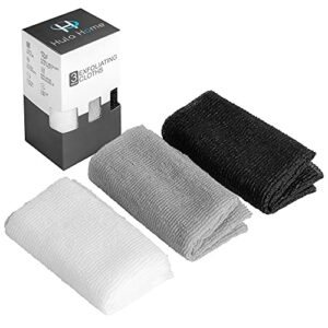 soft, medium & hard (3pc) exfoliating washcloth variety pack (11.8" x 35.4") body wash nylon scrub cloth back scrubber sponge towel weave for bath shower beauty skin washcloth for women & men