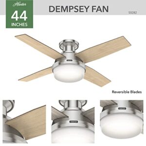 Hunter Fan Company 50282 Hunter Dempsey Indoor Low Profile Ceiling Fan with LED Light and Remote Control, 44", Brushed Nickel Finish