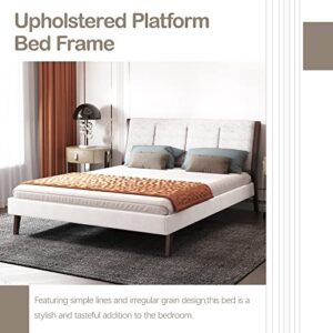 AGARTT Modern Upholstered Platform Queen Size Bed Frame with Unique Headboard Easy Assembly Cream Velvet