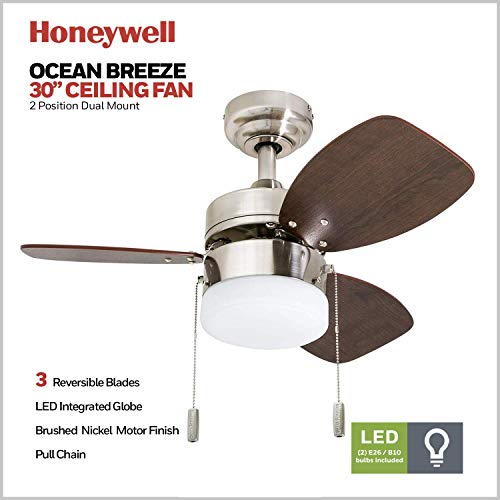 Honeywell Ceiling Fans Ocean Breeze, 30 inches, Contemporary LED Light Kit