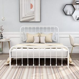 wjorata metal platform bed frame queen size with headboard and footboard,no box spring needed, white