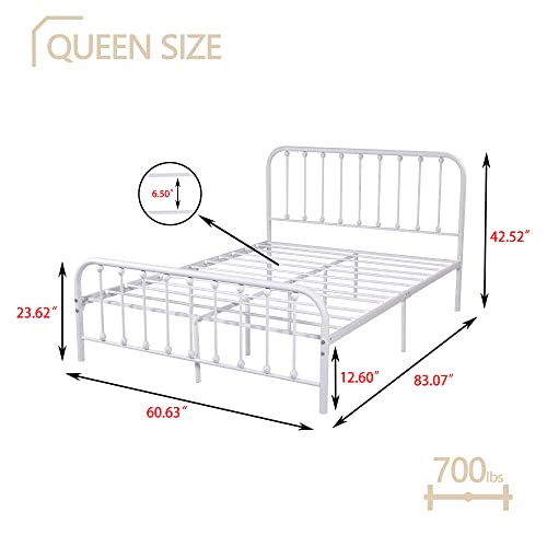 WJORATA Metal Platform Bed Frame Queen Size with Headboard and Footboard,No Box Spring Needed, White