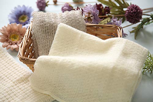 Exfoliating Washcloth [Made in Japan] Shower Back Scrubber, Plastic-Free 100% Natural and Plant-Based Loofah [Eco Friendly Loofah for Women and Men] (3pcs Set (Cotton, Linen and Silk))