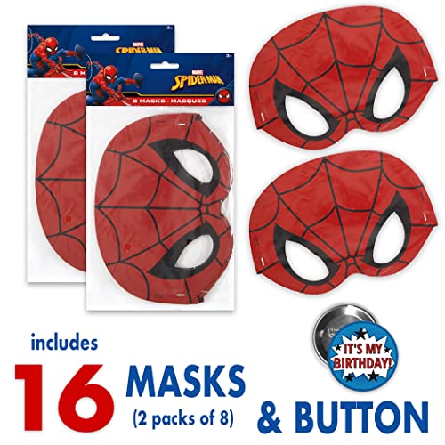 Spiderman Birthday Party Supplies Set | Spiderman Party Supplies | Spiderman Birthday Decorations | Serves 16 Guests | With Balloons, Banner, Table Cover, Plates, Cups, Napkins, Masks, Button