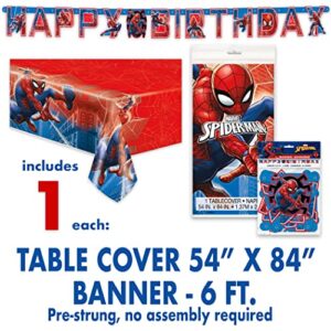 Spiderman Birthday Party Supplies Set | Spiderman Party Supplies | Spiderman Birthday Decorations | Serves 16 Guests | With Balloons, Banner, Table Cover, Plates, Cups, Napkins, Masks, Button