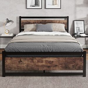 lotcain king size bed frame with wooden headboard, heavy duty platform metal bed frame, no box spring needed, strong metal slats support, noise-free, twin xl/queen/king (king)