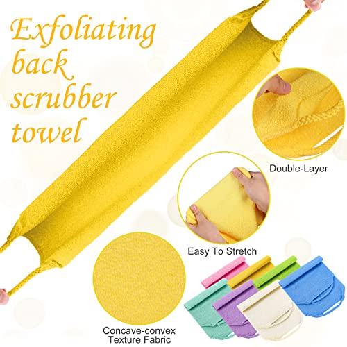 7 Pieces Exfoliating Back Scrubber for Shower with Handles Nylon Back Exfoliator Back Washers Stretchable Pull Strap Exfoliating Loofah Washcloth for Women Men Body Deep Cleaning Massages