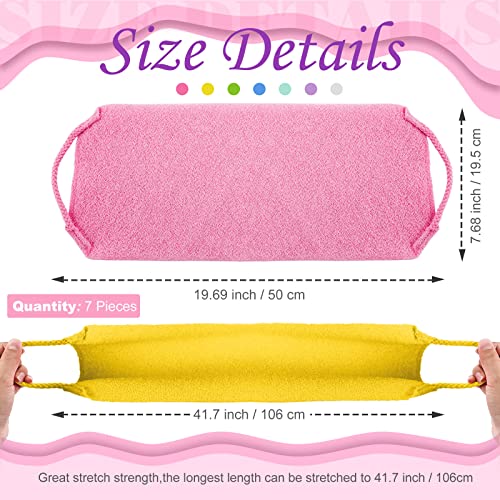 7 Pieces Exfoliating Back Scrubber for Shower with Handles Nylon Back Exfoliator Back Washers Stretchable Pull Strap Exfoliating Loofah Washcloth for Women Men Body Deep Cleaning Massages