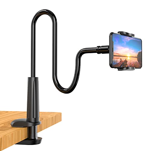 SHAWE Phone Holder Bed Gooseneck Mount - Flexible Arm 360 Mount Clip Adjustable Bracket Clamp Stand Compatible with Cell Phone 11 Pro XS Max XR X 8 7 6 Plus 5 4, Samsung S10 S9 S8 for Bedroom Desk