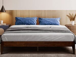 acacia mervyn 14 inch wood platform bed frame without headboard, king, chocolate