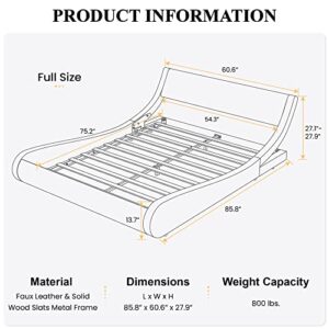 SHA CERLIN Modern Low Profile Platform Bed Frame Full Size, Stylish Faux Leather Upholstered Sleigh Bed with Adjustable Headboard, No Box Spring Needed, Black & White